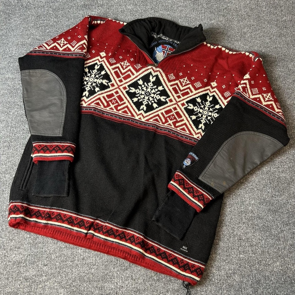 Vintage Dale Of Norway Sweater Mens XL Black Red Wool 1/4 Zip Polarwind Ski